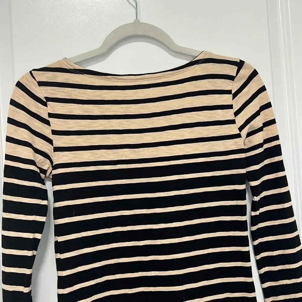 J.Crew Painters Tee Tan and Black Stripped Long Sleeve T Shirt size XS